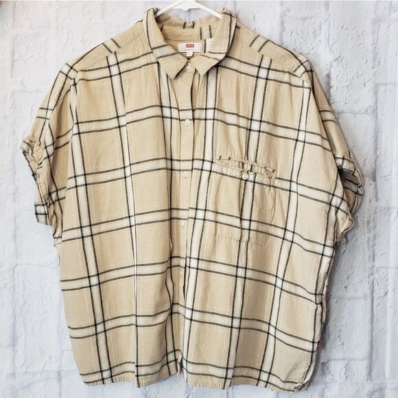 LEVI'S Plaid Button-down Boxy Fit Top Large - Picture 1 of 7